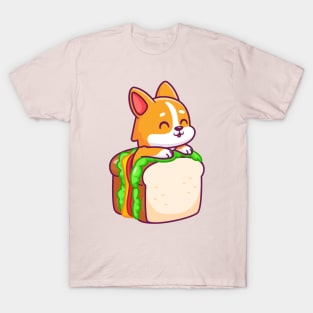 Cute Corgi Dog In Sandwich Cartoon T-Shirt